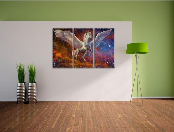 Pixxprint Weisser Pegasus mit Engelsflügel als Leinwandbild/Grösse: 3 Teilig (120x80 cm) cm/Wandbild