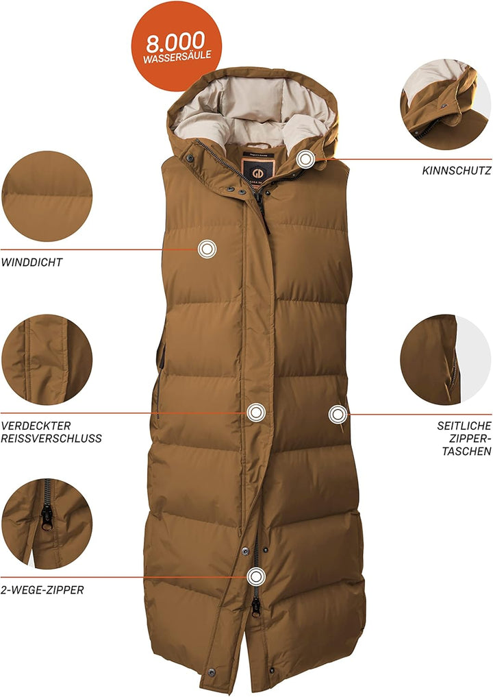 G.I.G.A. DX Damen Steppweste/Funktionsweste in Daunenoptik mit Kapuze 34 hellbraun, 34 hellbraun