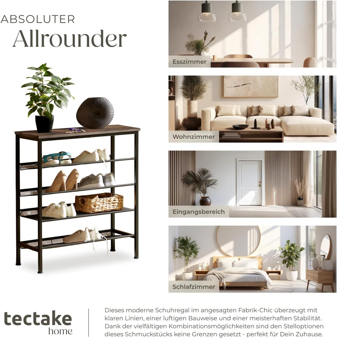 tectake 800948 Schuhregal schmal mit Ablagefläche, Schuhablage aus Holz Metall, Industrie-Design, 5