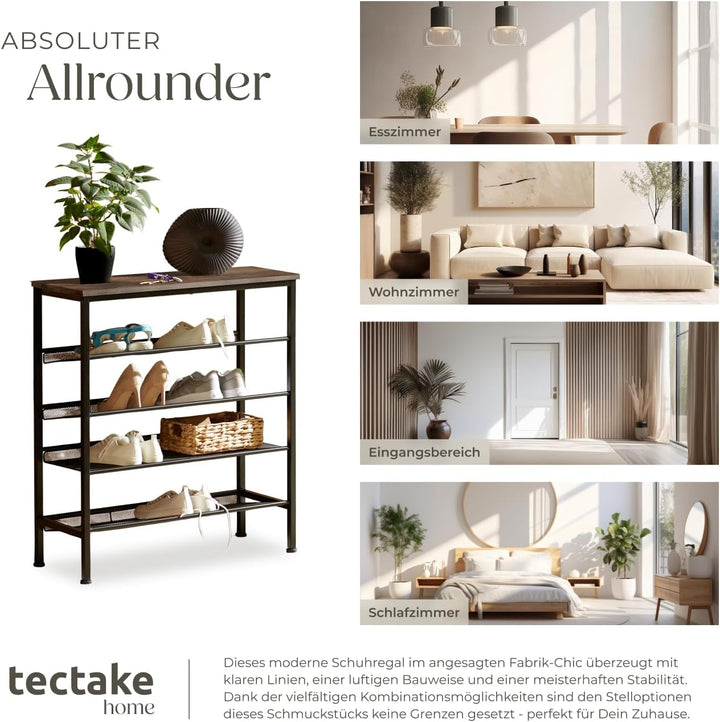 tectake 800948 Schuhregal schmal mit Ablagefläche, Schuhablage aus Holz Metall, Industrie-Design, 5