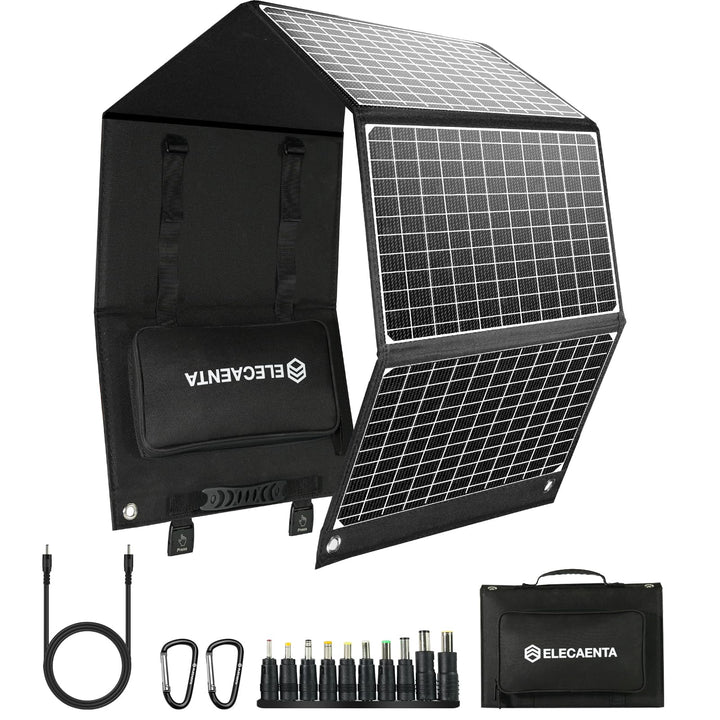 ELECAENTA 60W Faltbar Solar Ladegerät Tragbarer ETFE Monokristallinem Solarpanel USB-C PD45W USB QC3