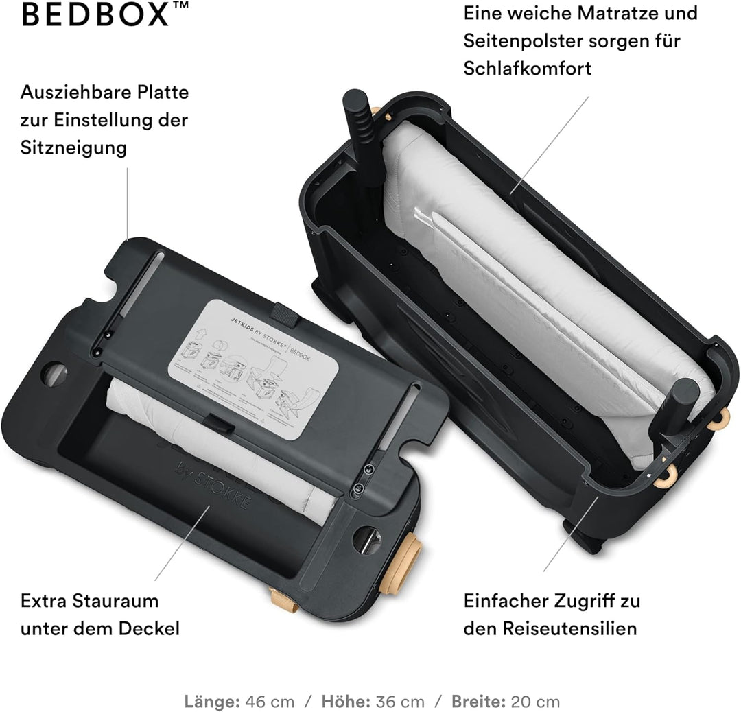 Stokke JetKids Reiseset, Black - Enthält den BedBox Aufsitzkoffer & das Backpack - Ideal für Kinder