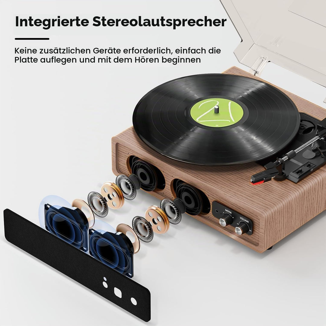 Plattenspieler, FYDEE Vinyl Plattenspieler mit Eingebauten Stereo-Lautsprechern, 3 Geschwindigkeiten