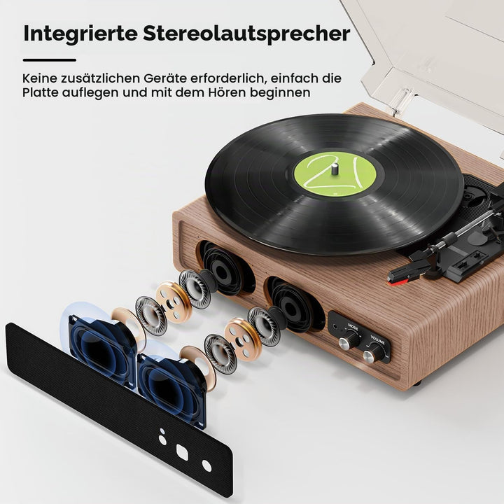 Plattenspieler, FYDEE Vinyl Plattenspieler mit Eingebauten Stereo-Lautsprechern, 3 Geschwindigkeiten