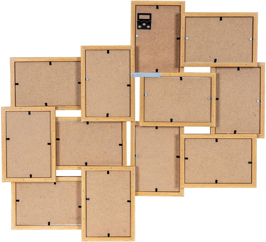 Bilderrahmen 58x55cm Collage 12 Fotos 10x15 Eiche MDF Holz Galerie Fotorahmen Bilderrahmen Fotocolla