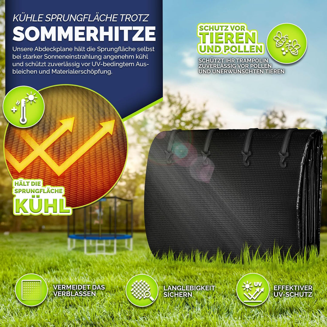 KIDUKU® Trampolin Abdeckung 244-427 cm | Outdoor Regenabdeckung Winterfest | Wetterschutzplane wette