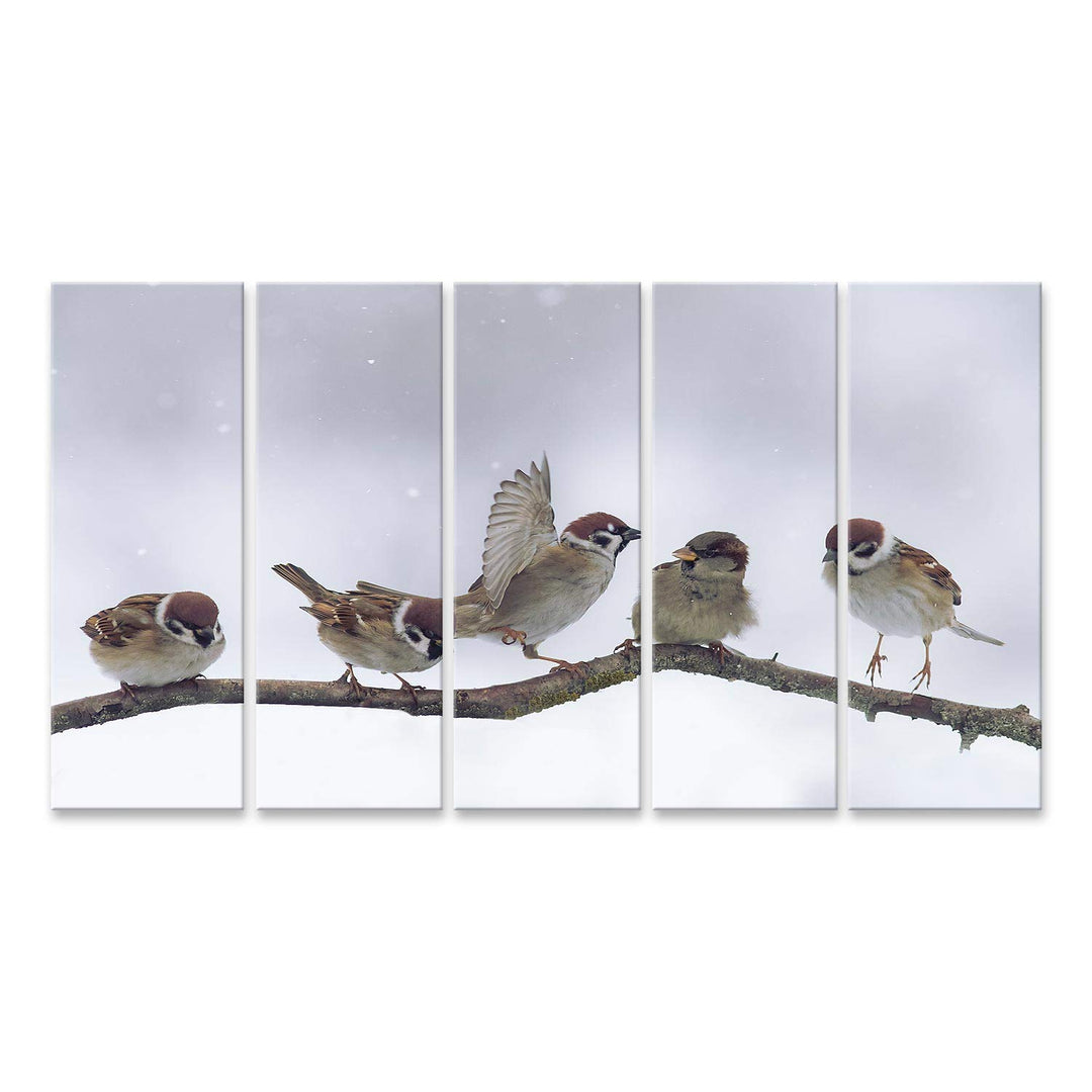 islandburner Bild auf Leinwand Spatzen Winter Verschneit Bilder Wandbilder Poster Leinwand 170x80cm