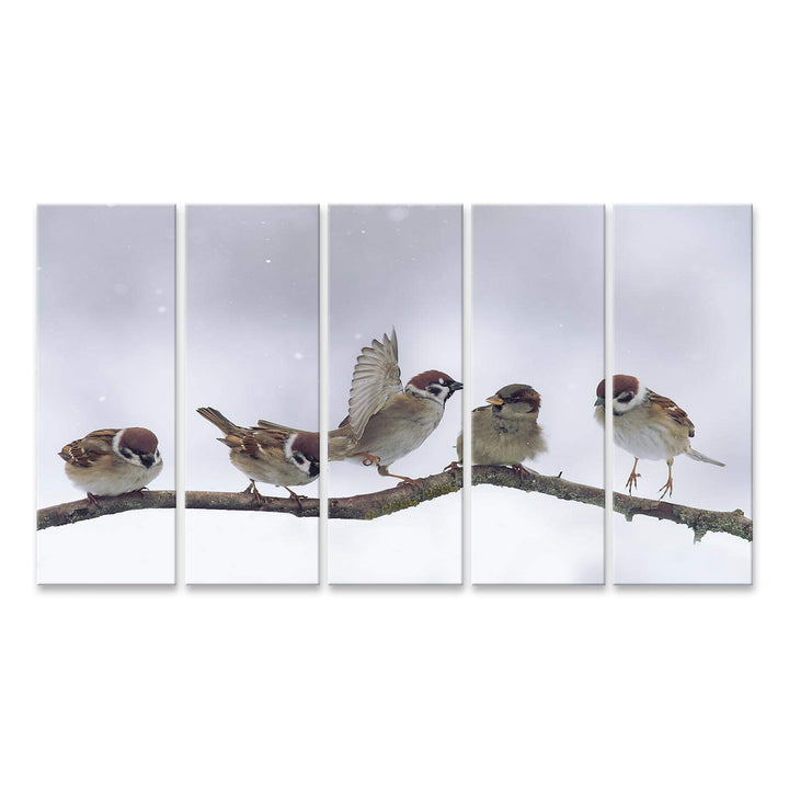 islandburner Bild auf Leinwand Spatzen Winter Verschneit Bilder Wandbilder Poster Leinwand 170x80cm