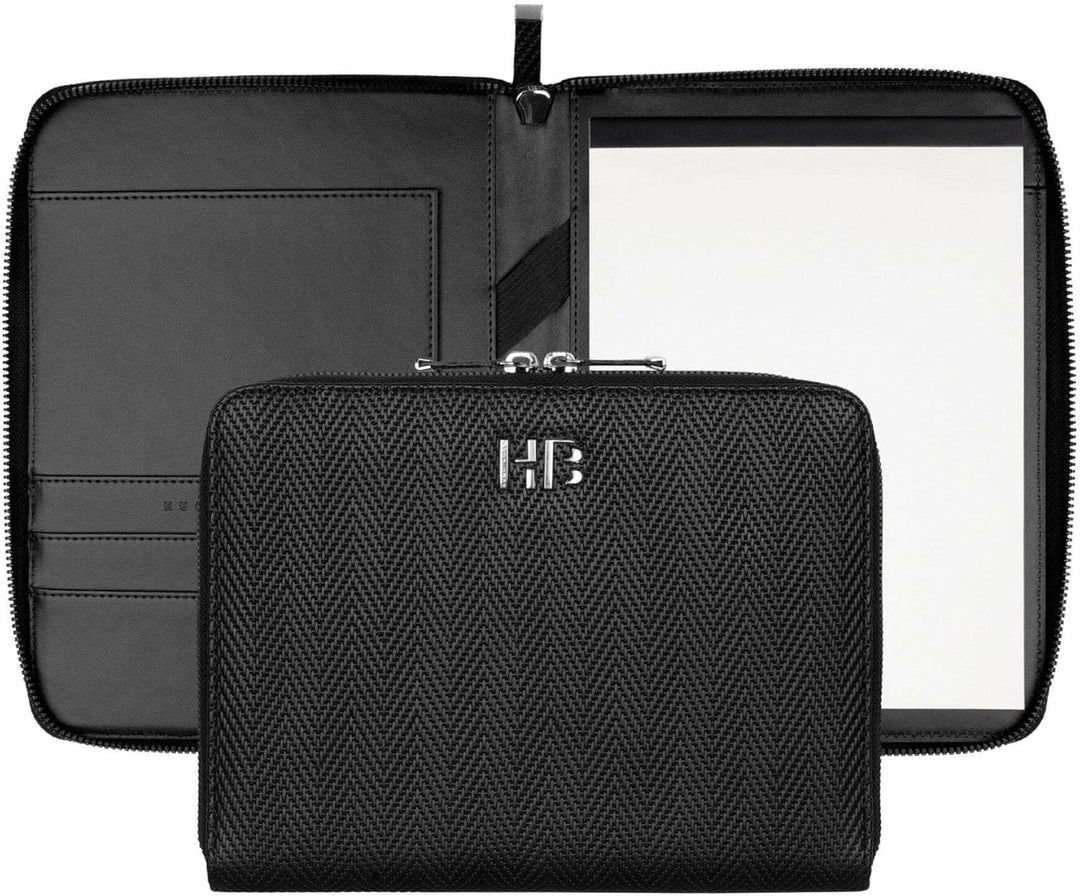 Hugo Boss Businessmappe Herringbone Konferenzmappe A5 aus veganem Leder in der Farbe Schwarz, Masse: