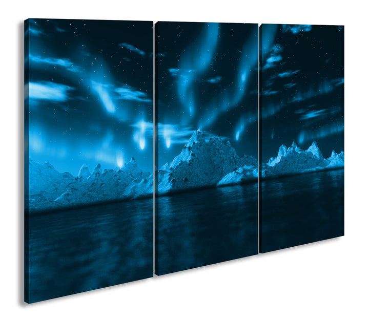 deyoli atemberaubender Polarlichter Format 120x80 3Teilig Effekt: Monocrome Blau als Leinwandbild, M
