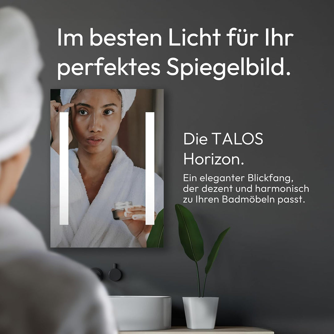 Talos LED Badspiegel Horizon 50x 70 cm - Lichtfarbe 4200K - Modernes Design - hochwertiger Aluminium