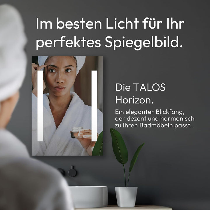 Talos LED Badspiegel Horizon 50x 70 cm - Lichtfarbe 4200K - Modernes Design - hochwertiger Aluminium
