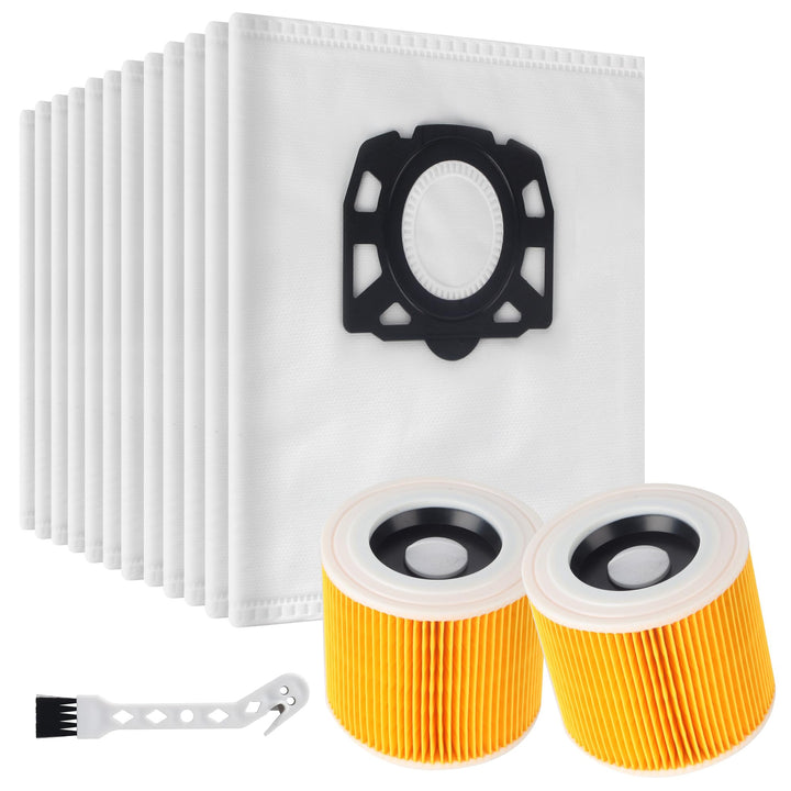 12 Staubsaugerbeutel und 2 Filter, Mit 1 bürste für Kärcher WD3 WD3 P WD2 WD 2 Plus MV2-3 KWD 1-3 SE
