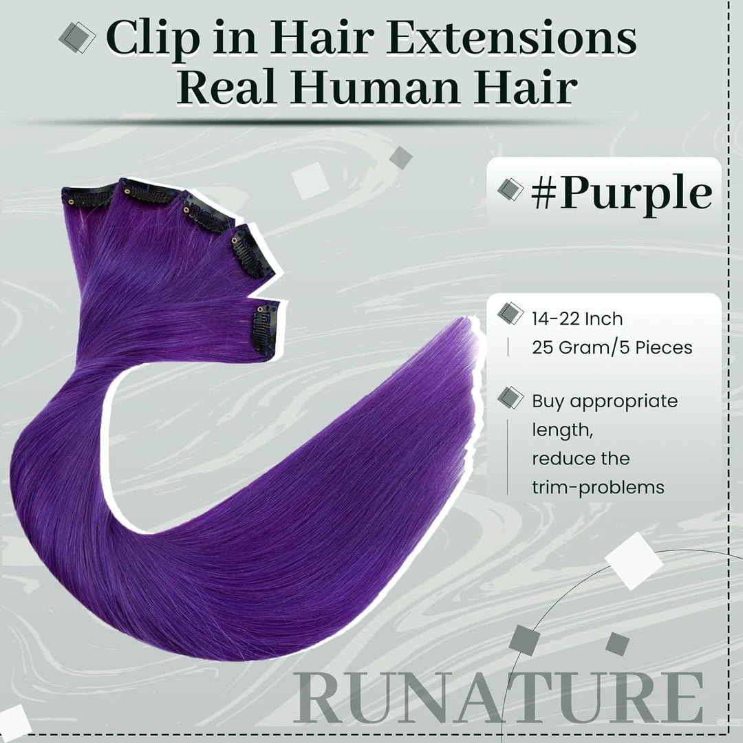 RUNATURE Clip in Extensions Echthaar 45cm Purple Haarverlängerung clip Echthaar Unsichtbar 5pcs Clip