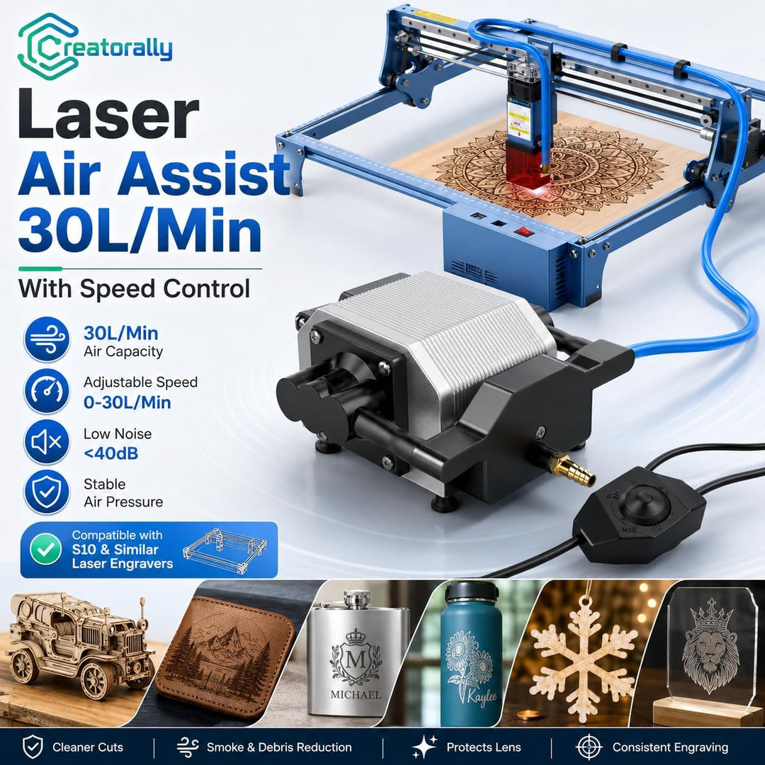 Creatorally Air Assist Laser, 30L/Min Luftpumpe für Lasergravierer mit Speed Control, Laserpumpe f