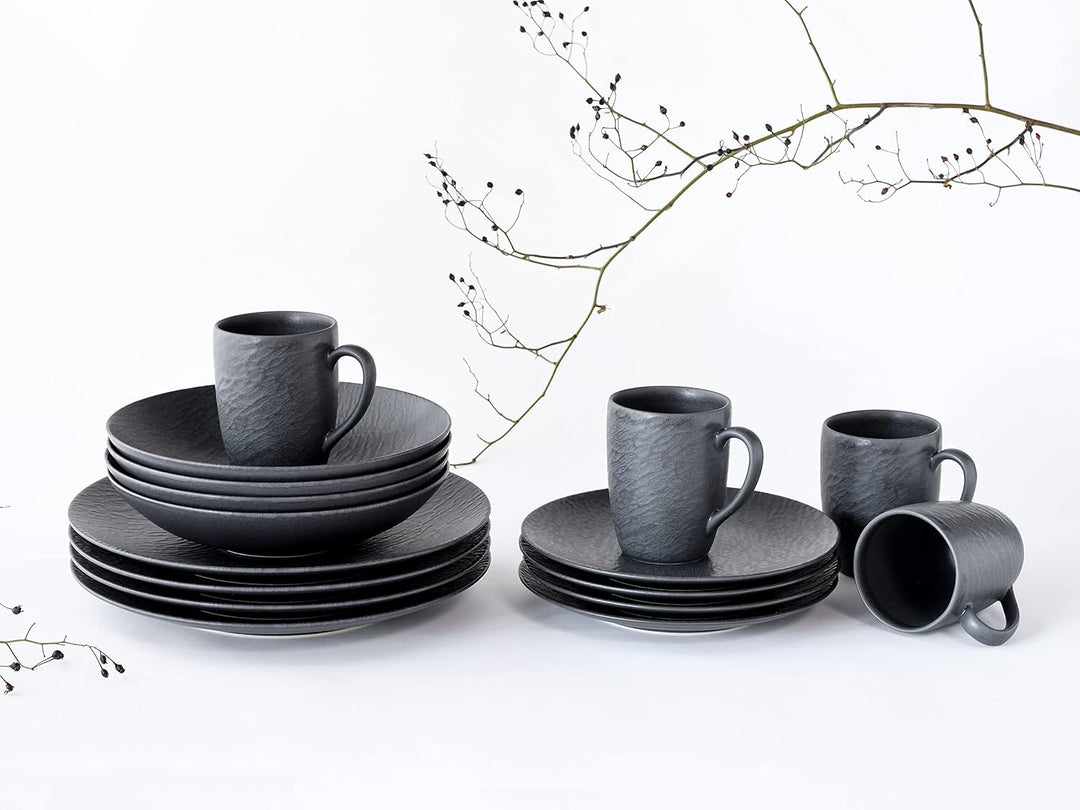 CreaTable, 20539, Serie Schiefer Black, Geschirrset, Kombiservice 16 teilig, Kombiservice