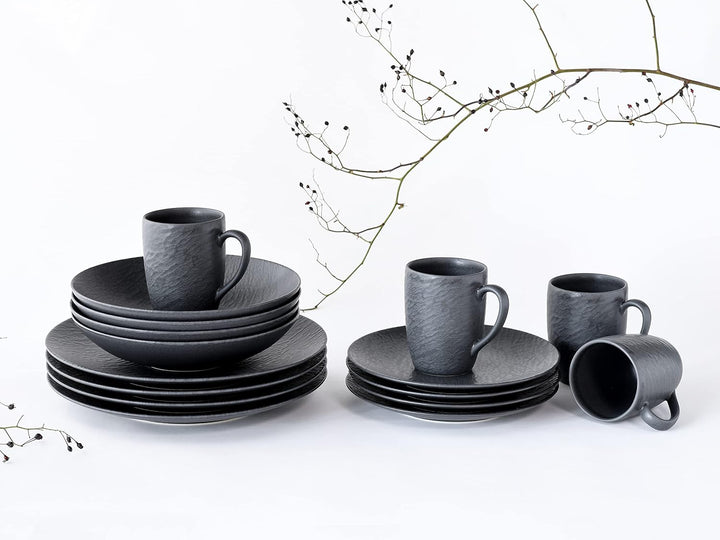 CreaTable, 20539, Serie Schiefer Black, Geschirrset, Kombiservice 16 teilig, Kombiservice