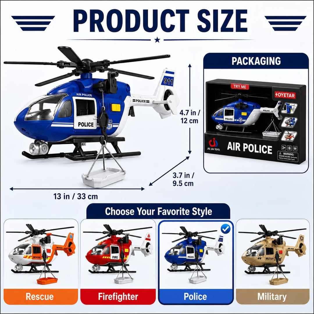 Rescue Helicopter Toy with Lights and Sounds,Emergency Crane Toy with Hanging Tray, Kids Toys for 3