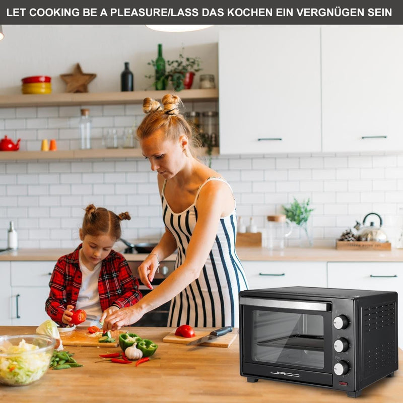 Jago® Minibackofen mit Umluft - Innenbeleuchtung, elektrisch, Doppelglastür, Timer, 100-230 °, 1600W