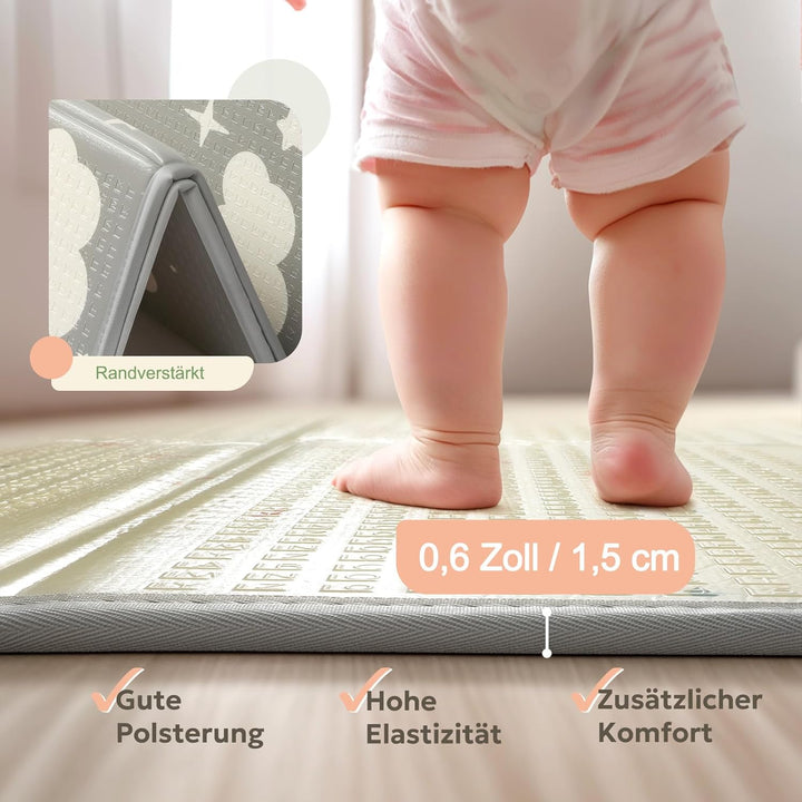 Mallify Krabbelmatte 180x200x1,5cm für Baby, Faltbar & Schadstofffrei, Beidseitig Verwendbare Spielm