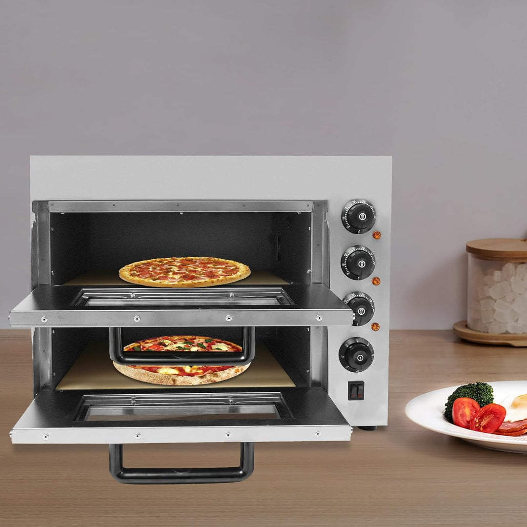 Pizzaofen elektrisch Edelstahl 3000W für den Innenbereich Doppelstock Pizzabackofen 2 Etagen mit Tem
