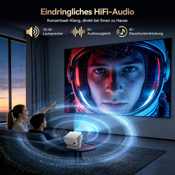 Beamer 4k 【Kompatibel mit Netflix/360° Drehbar】,Smart Beamer mit Autofokus/6D Trapezkorrektur,1080P