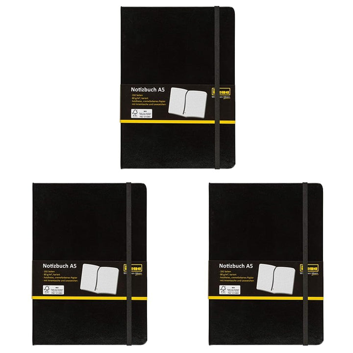 Idena 209281 - Notizbuch DIN A5, kariert, Papier cremefarben, 192 Seiten, 80 g/m², Hardcover in schw