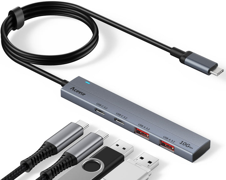 Aceele USB C Hub 3.2 Gen 2 Splitter, 10 Gbit/s USBC Multiport Adapter mit 2 USB-A und 2 USB-C-Anschl