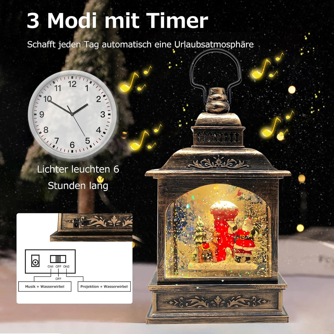 Marsyu Weihnachts Schneekugel Laterne, musikalisch beleuchtet mit Timer, rotierende Weihnachtsmann W