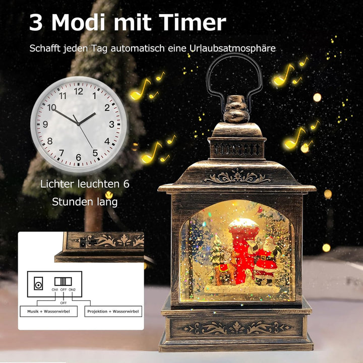 Marsyu Weihnachts Schneekugel Laterne, musikalisch beleuchtet mit Timer, rotierende Weihnachtsmann W