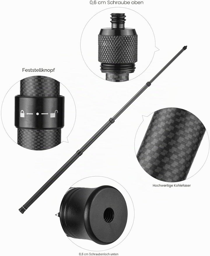 Camnoon 3 Meter / 9.8ft Kohlefaser Selfie Stick Einstellbare Verlängerungsstange mit 1/4 Zoll Schrau