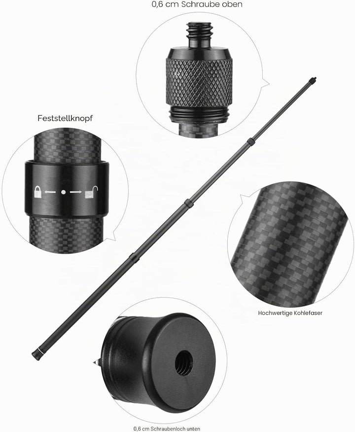 Andoer Einstellbare Verlängerungsstange, Kohlefaser Selfie Stick 1,5 m mit 1/4 Zoll Schraube für Ins