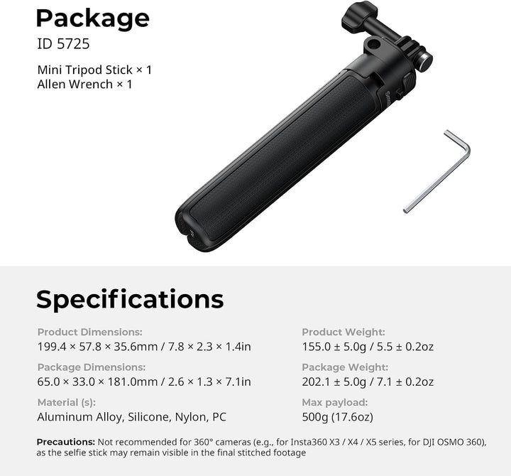 SMALLRIG 2-in-1 Selfie-Stick-Stativ, 18-52 cm ausziehbar, unterstützt horizontale und vertikale Aufn