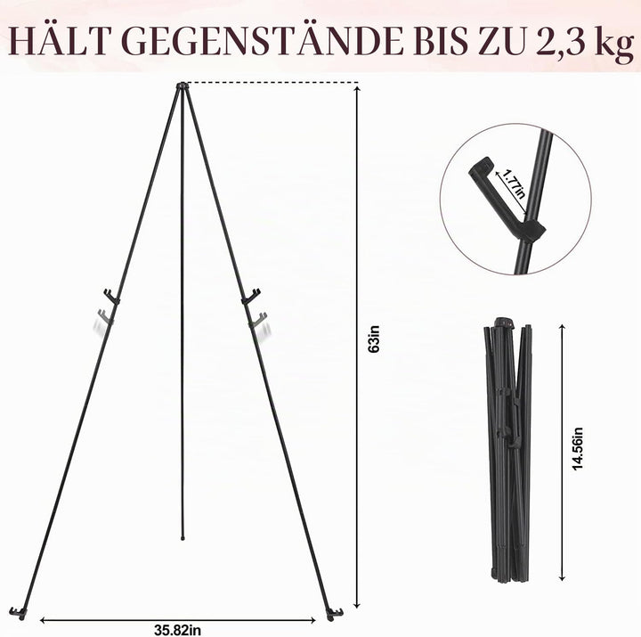 Staffelei Ständer für Hochzeitsschild & Poster 63''(160cm) Stativ zusammenklappbare tragbare Künstle