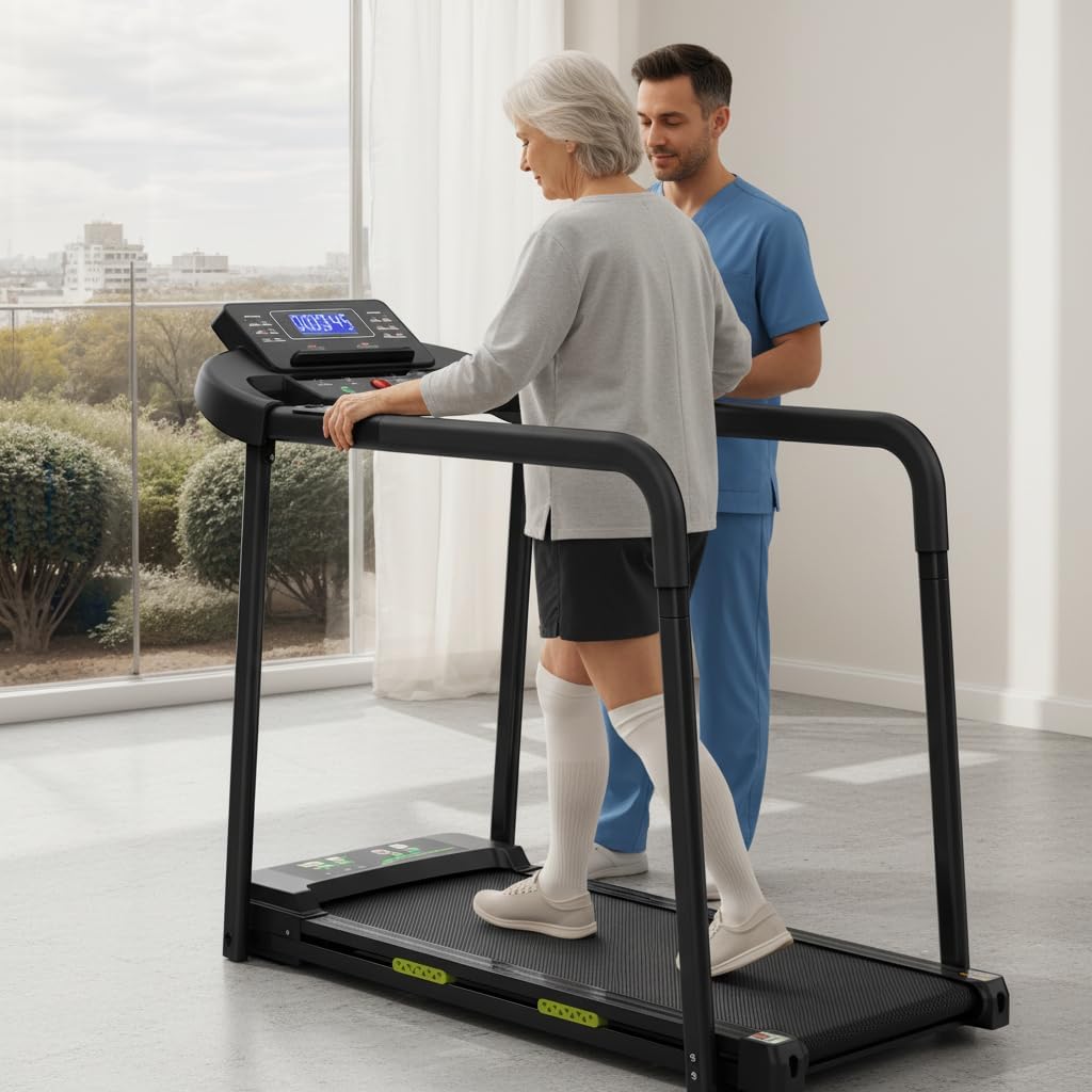 Walking Pad für Senioren, Klappbares Laufband mit Haltegriff & App, Elektrisches Laufband bis 135kg,