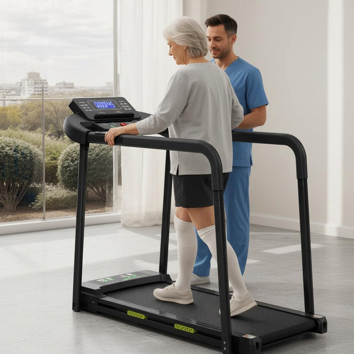 Walking Pad für Senioren, Klappbares Laufband mit Haltegriff & App, Elektrisches Laufband bis 135kg,