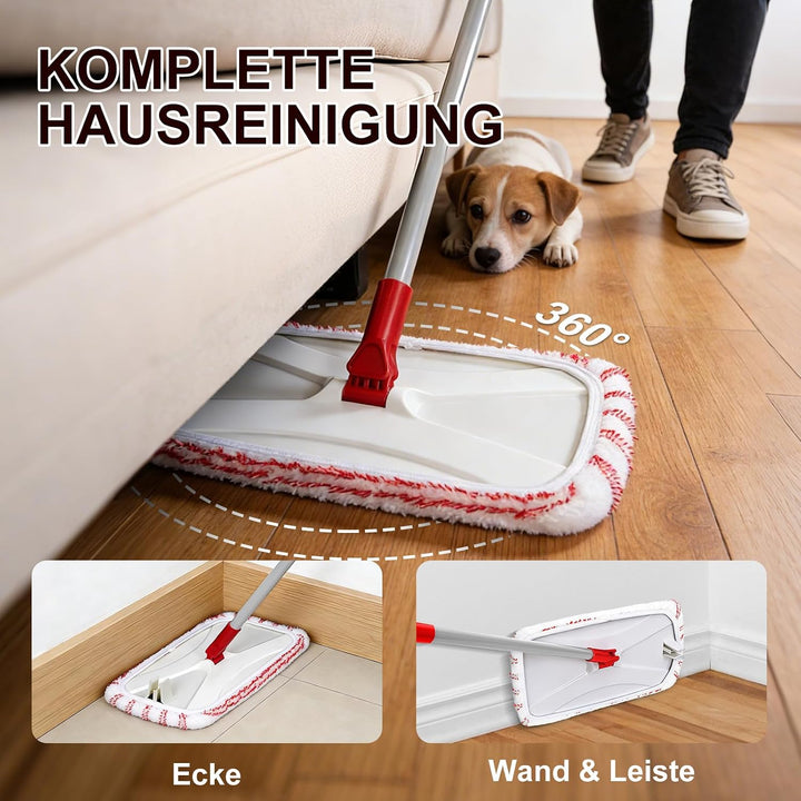 Grosser Mikrofasermopp 41*22cm, Flacher Wischmopp 5 Pads für Boden | 360° drehbarer Bodenwischer Set