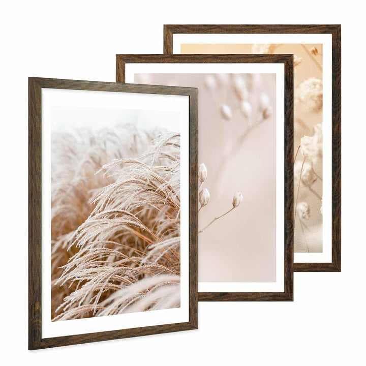 PHOTOLINI Bilderrahmen A2 42x59,4 cm MDF-Holz Eiche Dunkel, breite Rahmen, 3er Set, modern, bruchsic