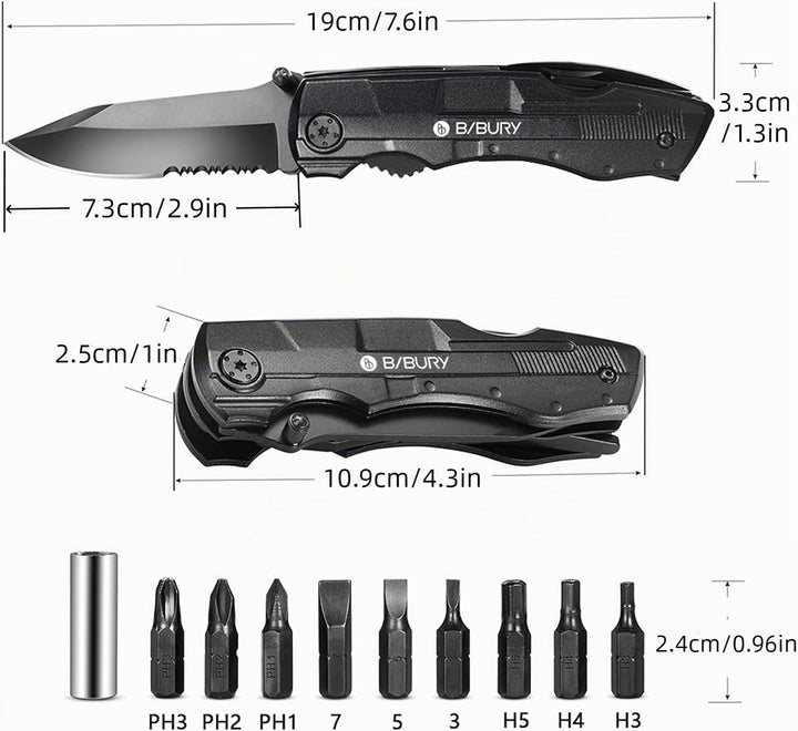 Geschenke für männer, BIBURY 5 in 1 Multifunktionsmesser, Weihnachtsgeschenke Faltbares Multitool Ta