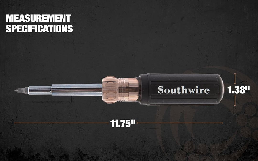 Southwire 59723940 12-in-1 Multi-Bit-Schraubendreher; austauschbare Bits; Komfortgriff; Sechskant 1/