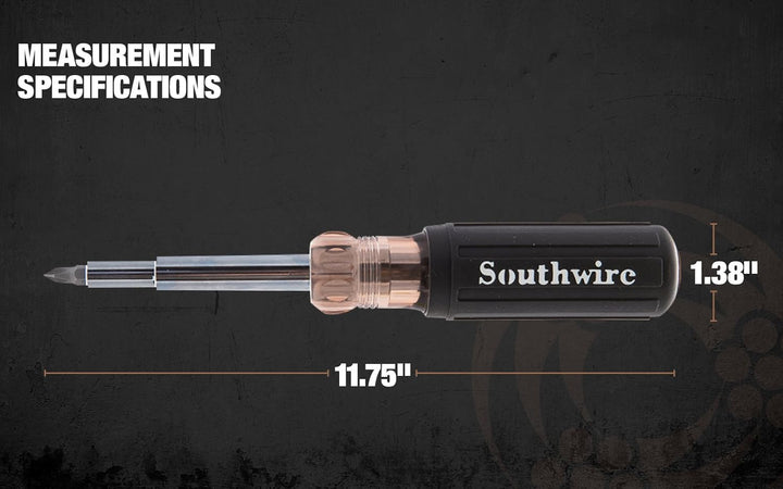 Southwire 59723940 12-in-1 Multi-Bit-Schraubendreher; austauschbare Bits; Komfortgriff; Sechskant 1/