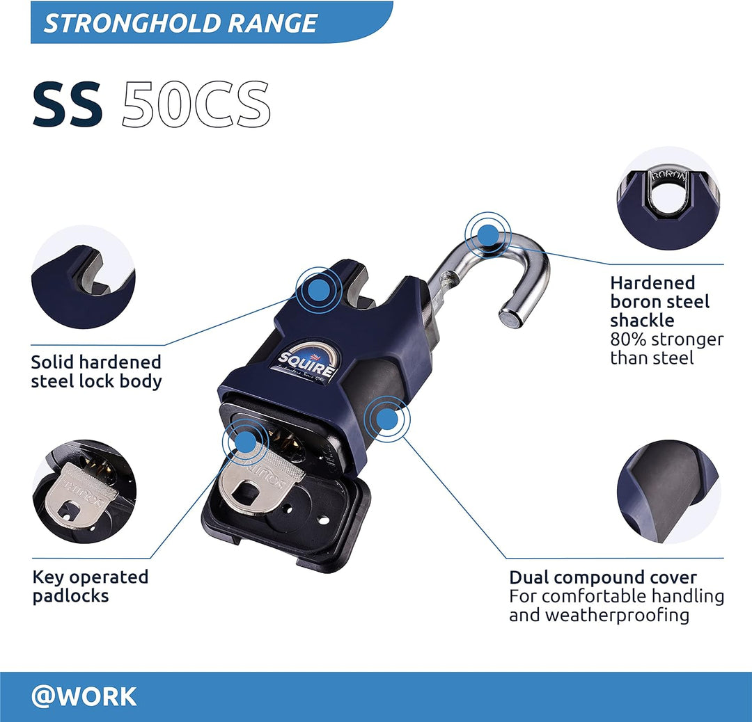 Henry Squire SS50CS Vorhängeschloss mit Bügel, Stahl, 50 mm 50mm Blau, 50mm Blau