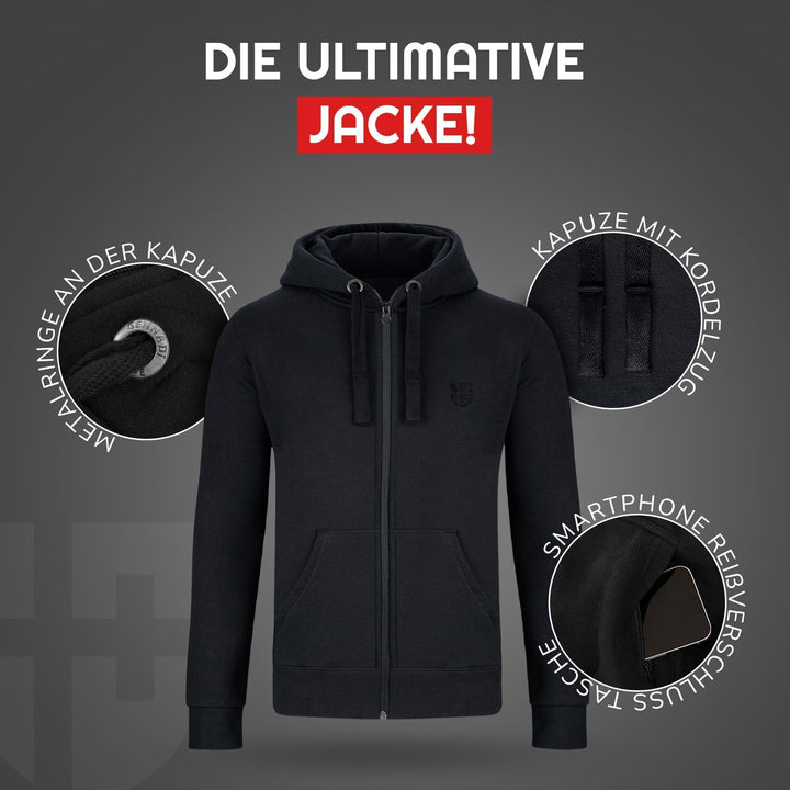 Herren Sweatjacke Kapuzenjacke mit Baumwolle Sport & Freizeitjacke, XXL Schwarz (Black)
