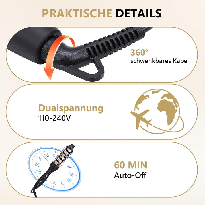 AraSylen Wärmebürste mit Ionen-Technologie | Elektrische Haarbürste für Volumen & Glatte Haare | 38m