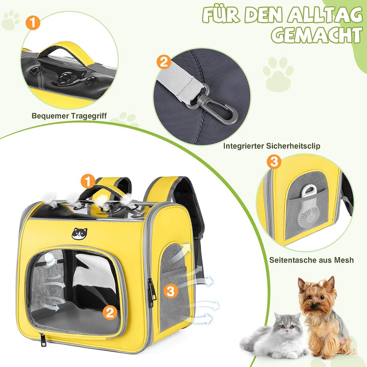 ALLSOPETS Katzenrucksack Faltbar Haustierrucksack mit Frontöffnung und Atmungsaktives Netzfenster Hu