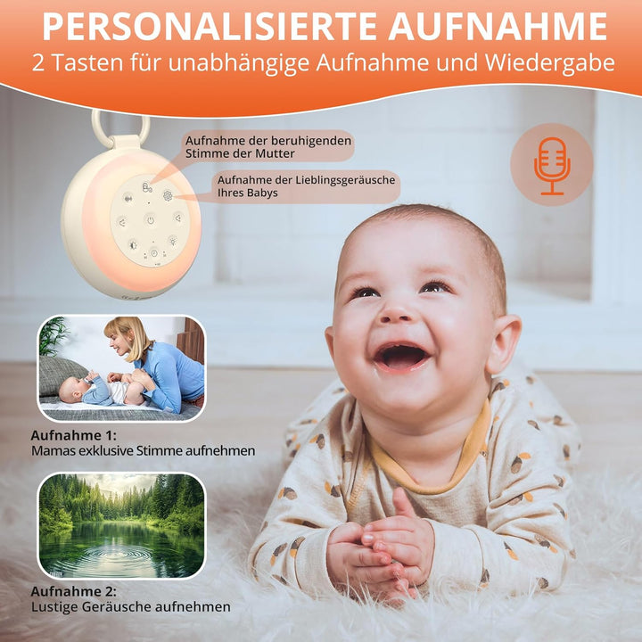 FUNYKICH White Noise Machine Baby, Tragbare Einschlafhilfe Weisses Rauschen Erwachsene mit 2 Aufnahm