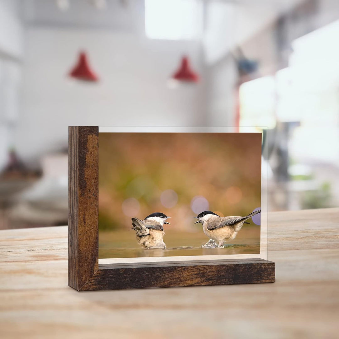 RLAVBL 2er Set Bilderrahmen 13x18 cm, Doppelseitiger Glasbilderrahmen mit L-förmigem MDF-Sockel, für
