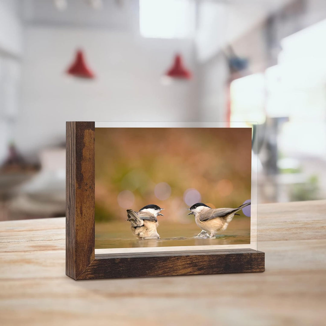 RLAVBL 2er Set Bilderrahmen 13x18 cm, Doppelseitiger Glasbilderrahmen mit L-förmigem MDF-Sockel, für