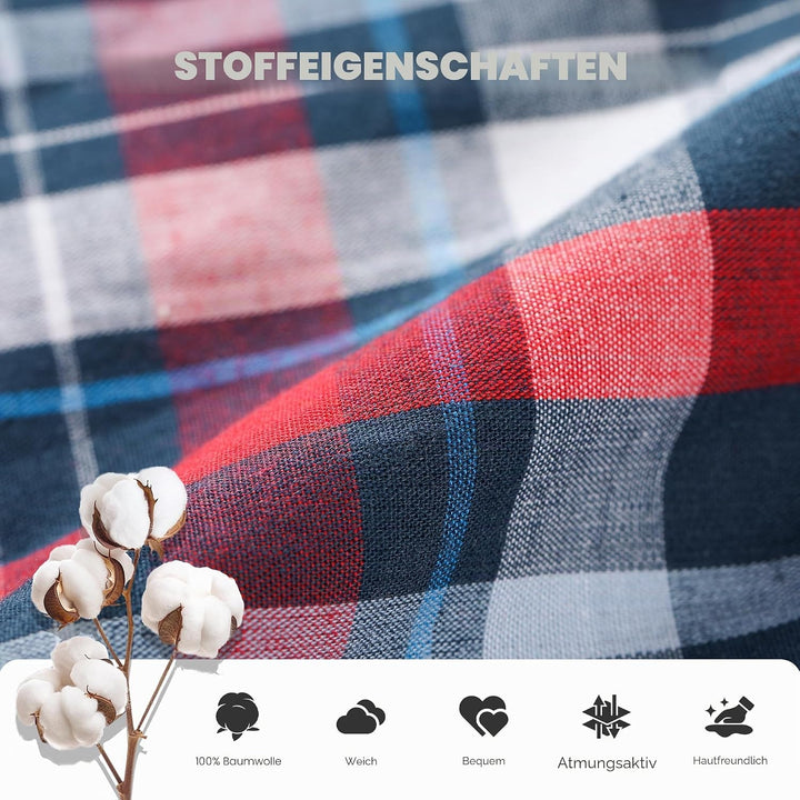 Vulcanodon Pyjama Herren 100% Baumwolle Schlafanzug lang Set kariert mit Knopfleiste weiche Nachtwäs