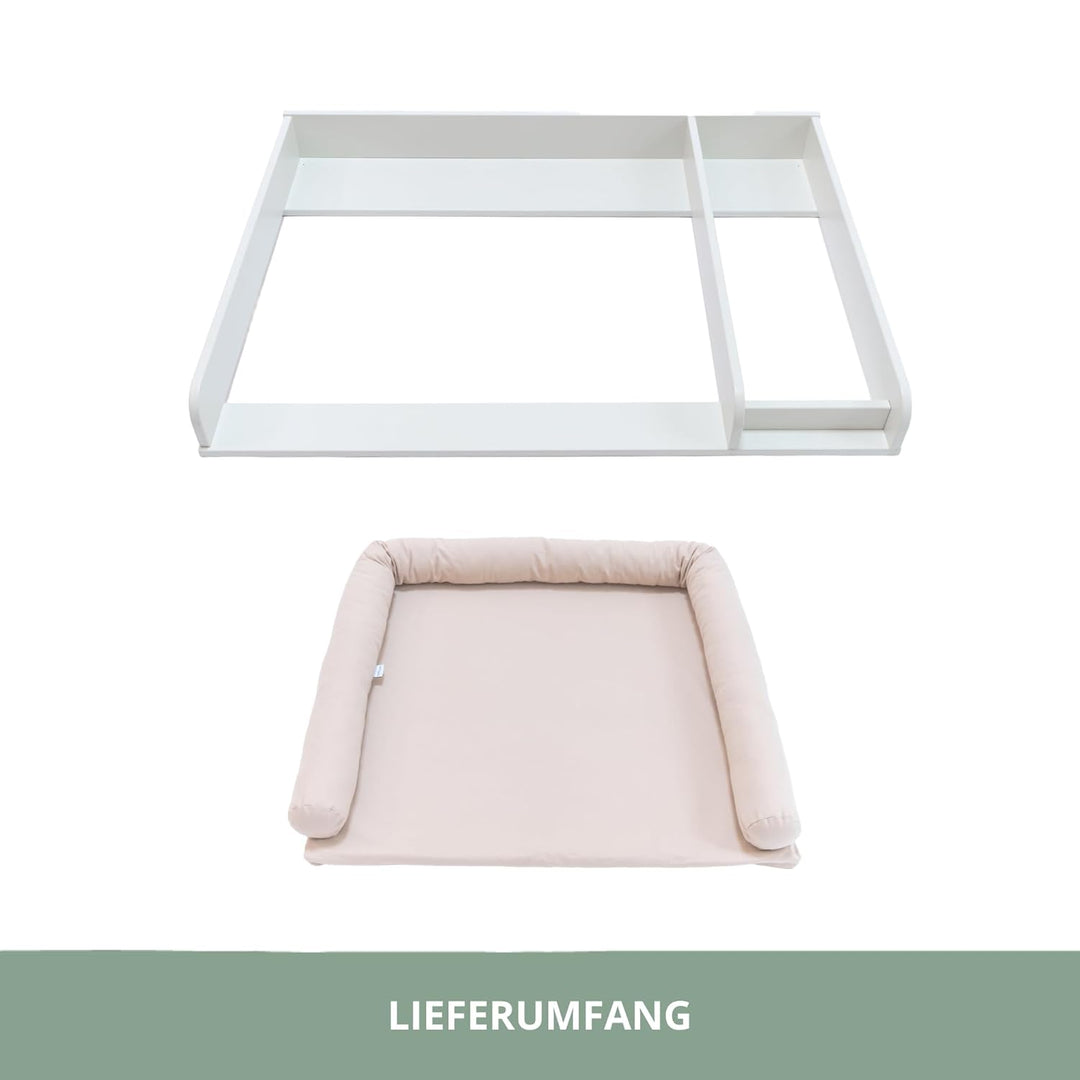 Wickelaufsatz Set für IKEA HEMNES – mit Aufsatz, Wickelauflage & Umrandung aus 100% Baumwolle (Pure